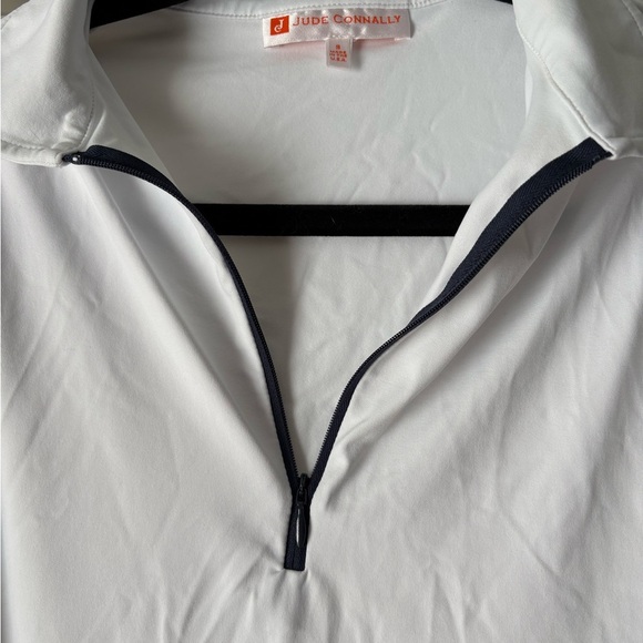 Jude Connally Sleeveless Zip Polo Top White Navy Trim Size Small Made in USA - Picture 2 of 3